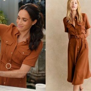 Sezane Tan Midi Shirt Dress